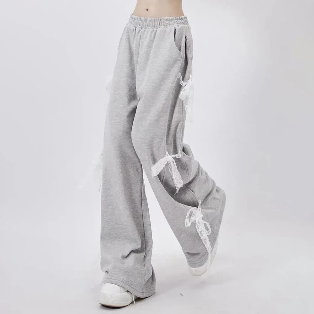 Everyday Wear Pants Bow Decorated Pants Casual Outing Polyester Fabric Simple Style Slightly Elastic Solid Color Design