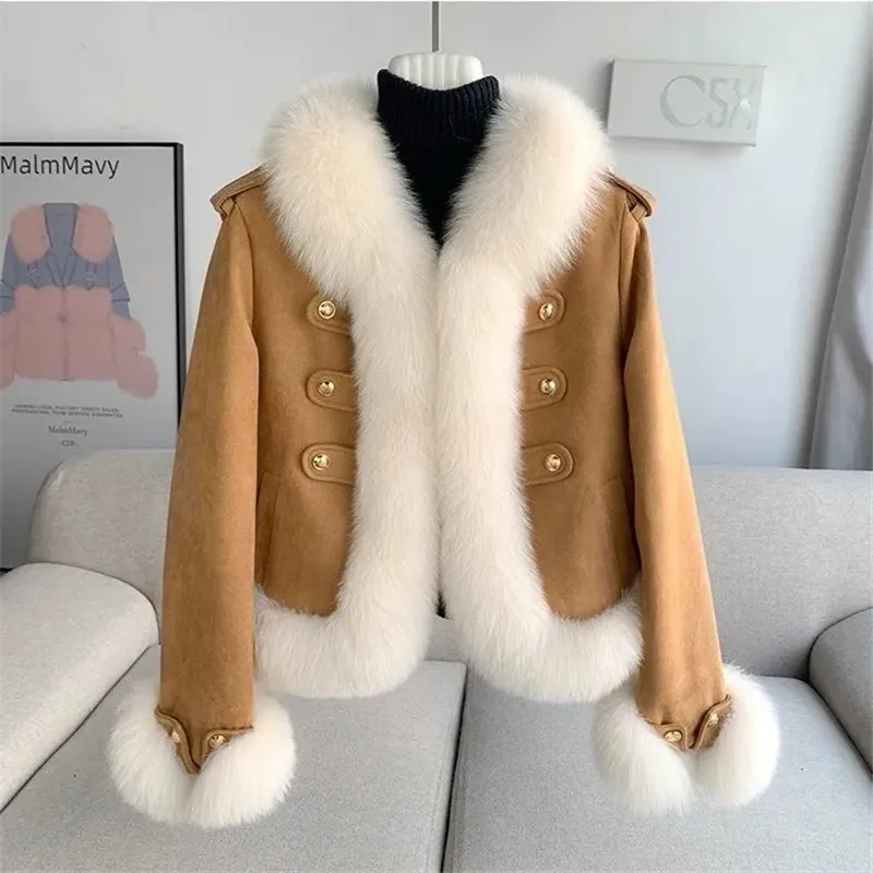 Double Breasted Leather Coats for Women Thick Jacket Warm Female Clothes Faux Fur Collar High Quality Winter New 2024 Outerwears