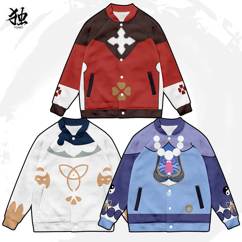 Genshin-Sudadera de béisbol con estampado de impacto Harajuku para hombre y mujer, chaqueta de béisbol informal, ropa de calle de invierno, nueva