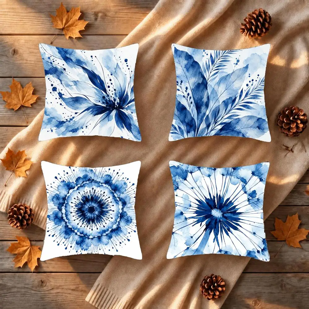 Blue Burst Bold Modern Cushion Cover 1/4Pcs Soft Plush Throw Pillow Cover Double-Sided Print Sofa Living Room Decor