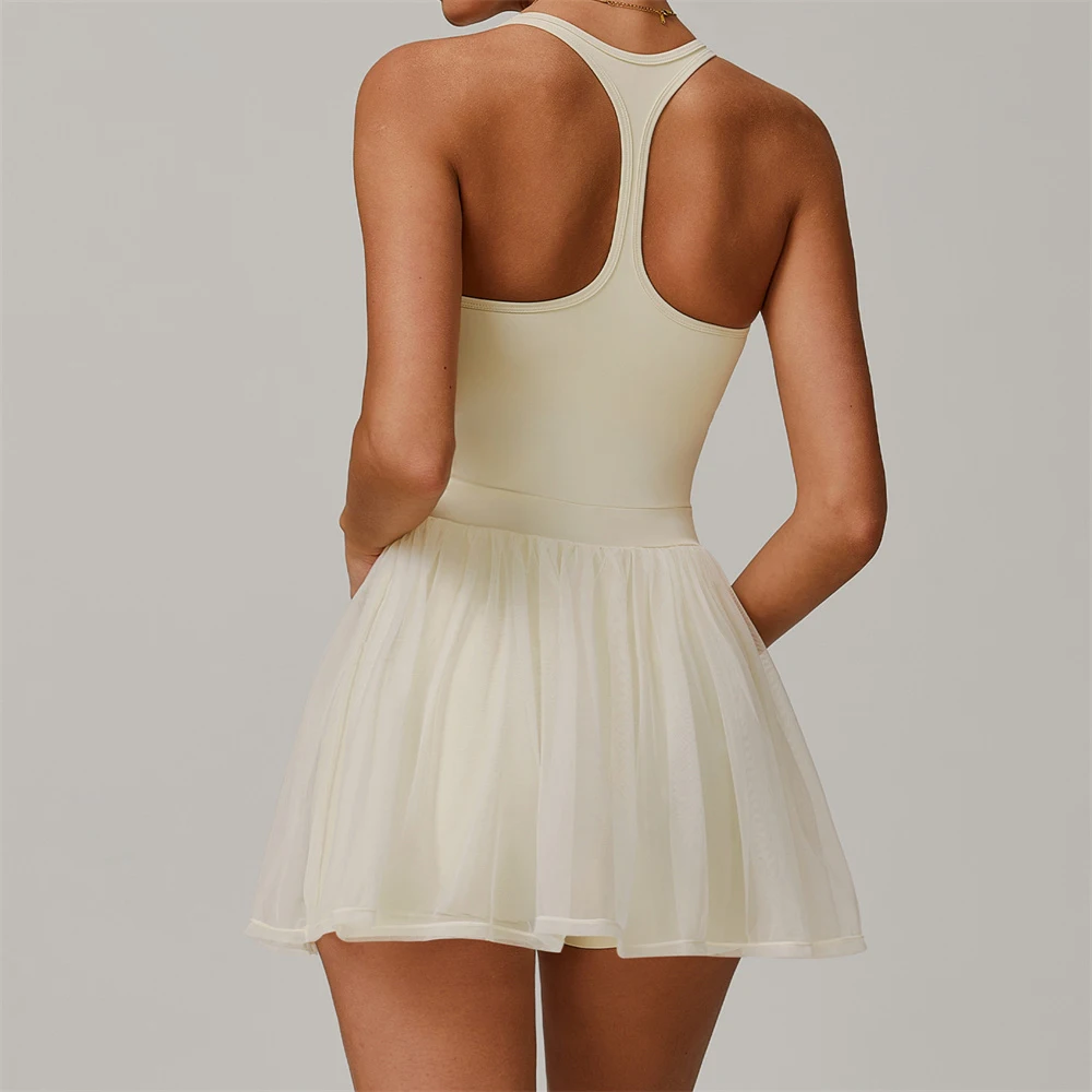 

Tennis Skirts Sports Fitness High Elastic Breathable Quick-drying Mesh Anti-light Dresses Workout Gym Yoga Tracksuit for Women