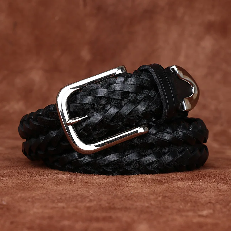 3.5CM Wide Leather Woven Belt Men's First Layer Cowhide Handmade Belt Men's Pin Buckle Versatile Casual Pants Belt