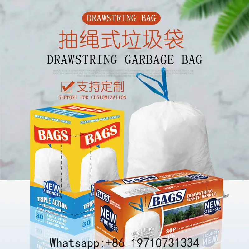 Bolsas de basura altas para cocina de 13 galones, paquete de 60 unidades, blancas sin perfume, con cordón, para uso doméstico y en la cocina.