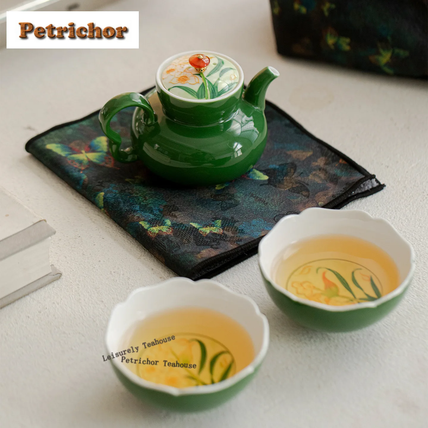 Hand-painted Daffodil Travel Tea Set Kit Boutique 1 Pot 2 Cups Tea Maker Organizer Portable Camping Handbag Decoration Craft