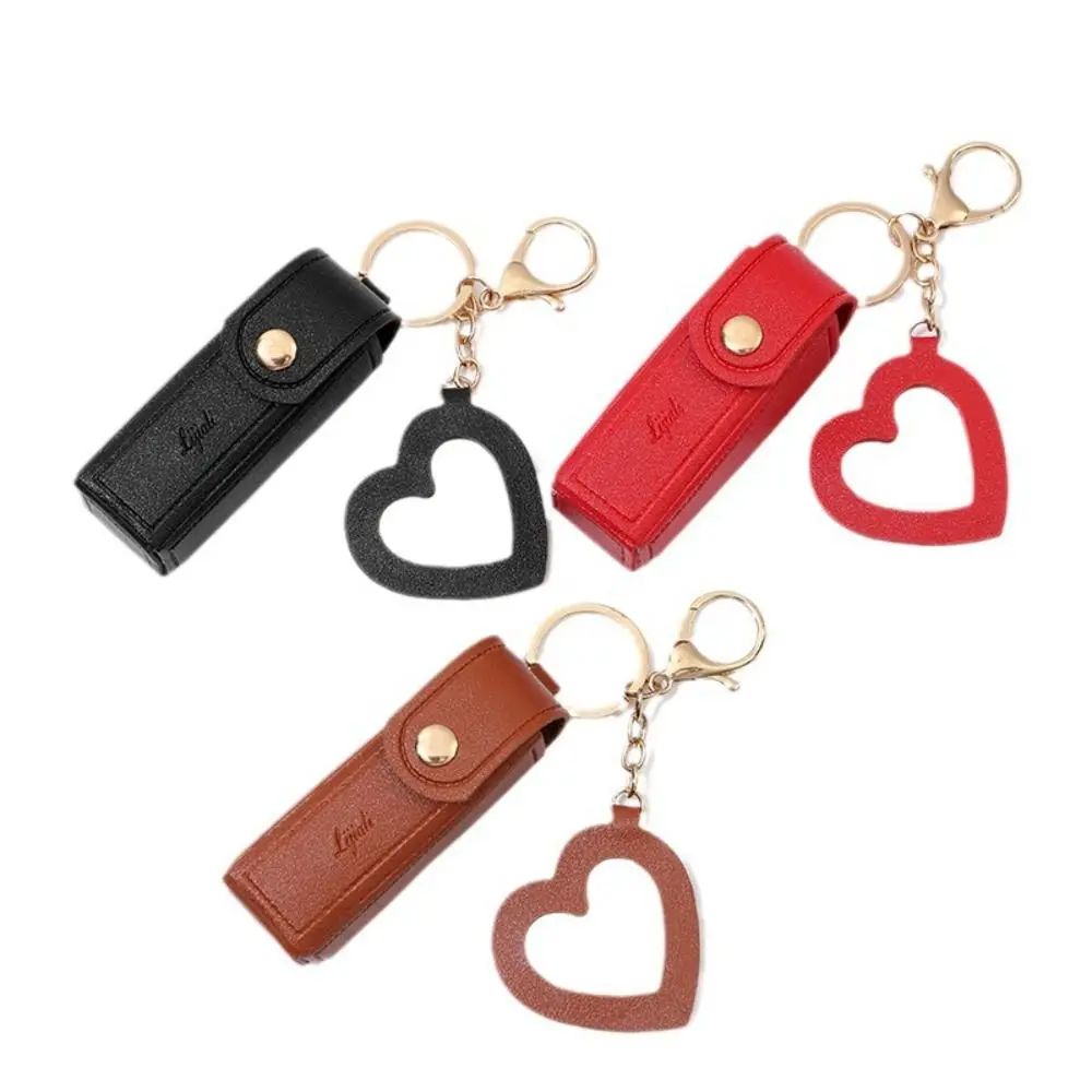 PU Leather Lipstick Bag Outdoor Keychain Portable Makeup Lipstick Holder with Mirror Fashion PU Organizer Girls