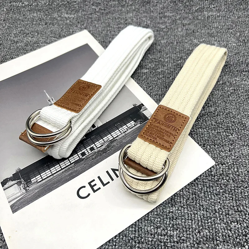 New Unisex Canvas Belt Double Ring Buckle Belts Men Women's Casual Business Cowboy Pants Belt