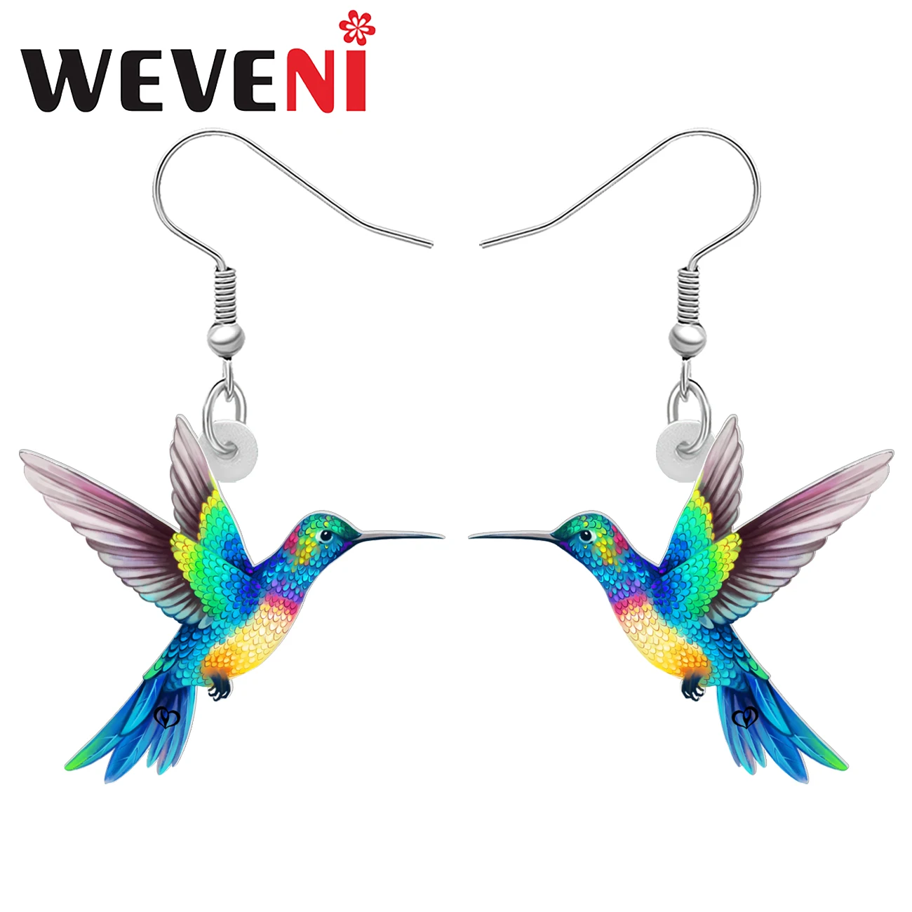 WEVENI Acrylic Flying Hummingbird Bird Earrings For Women Girls Charms Spring Summer Drop Dangle Jewelry Gifts Accessory