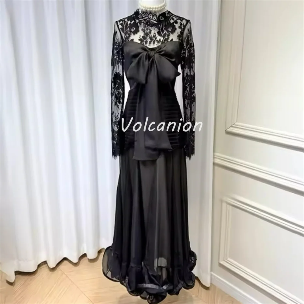 Customized Intricate Sizes Available Organza Bow Ruched Lace Straight Jewel Ankle Length Dresses Bespoke Occasion Dresses Casual