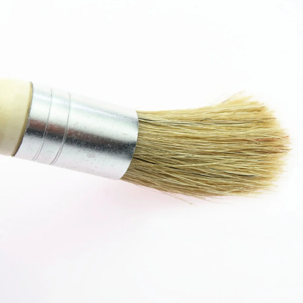 2pcs Stencil Brush Round Head Wooden Handle Small Brush Pig Mane Painting Brush Oil Acrylic Painting Supplies (Beige)