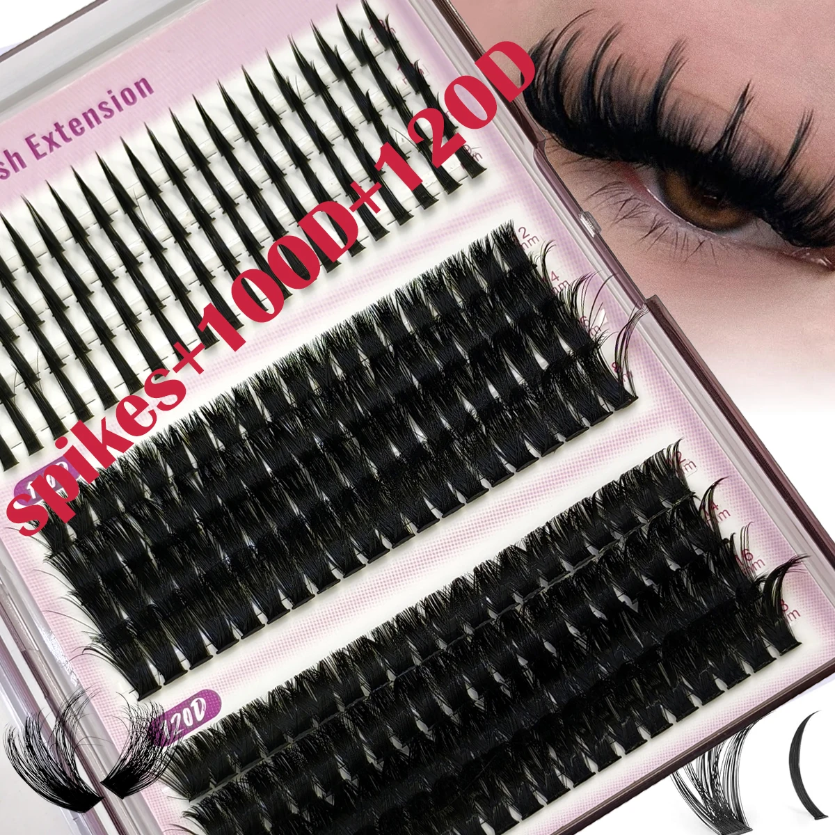 HBZGTLAD Spikes100D120Dfalsche Wimpern, 12 Reihen, Cluster, flauschige, dicke und dichte Einzelwimpern-Buchcluster, erweiterte DIY-Heimgebrauch