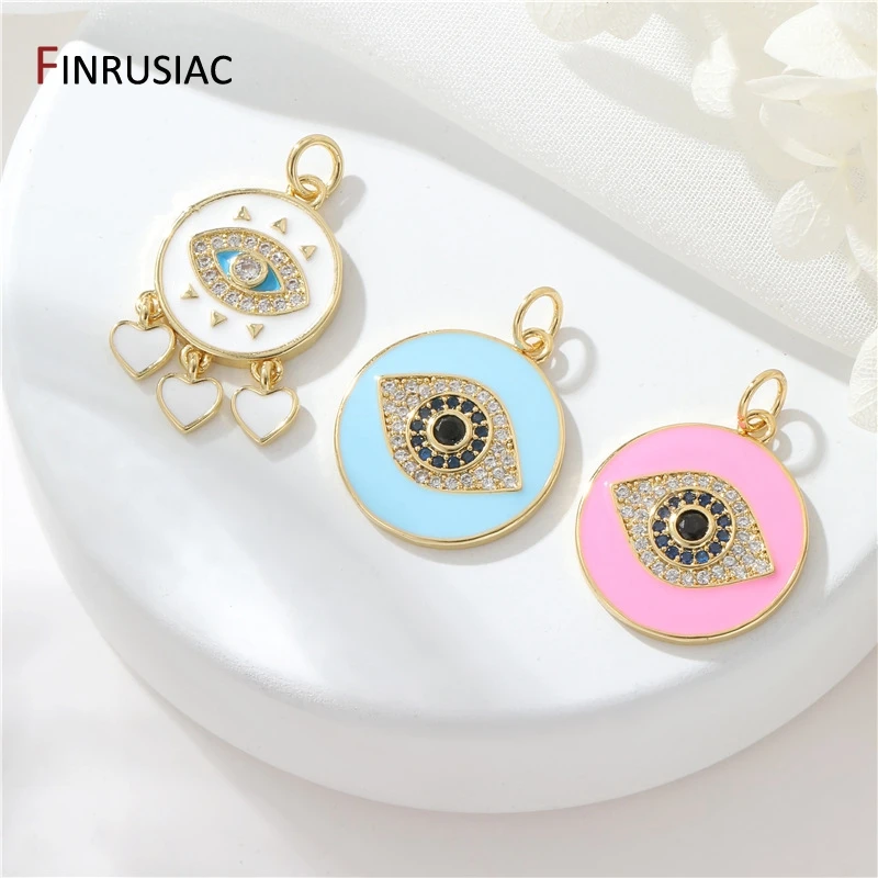 14K Gold Plated Brass Zircon Evil Eyes Charms For Enamel Coin Pendant Jewelry Making DIY Necklace Bracelet Accessories