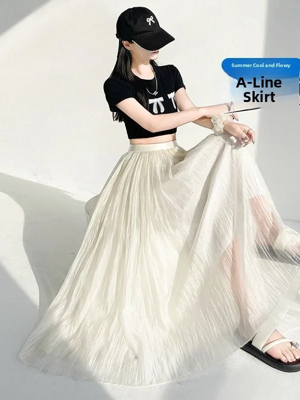 Summer Thin A-Line Skirt High Waist Women's Sun Protection Skirt Brand Commute Style Polyester Fiber Casual Loose Fit