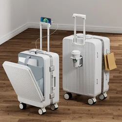 Boarding Bag Front Open Luggage Lightweight Multifunctional USB Traveling Trolley Case Universal Wheel Password Travel Suitcase