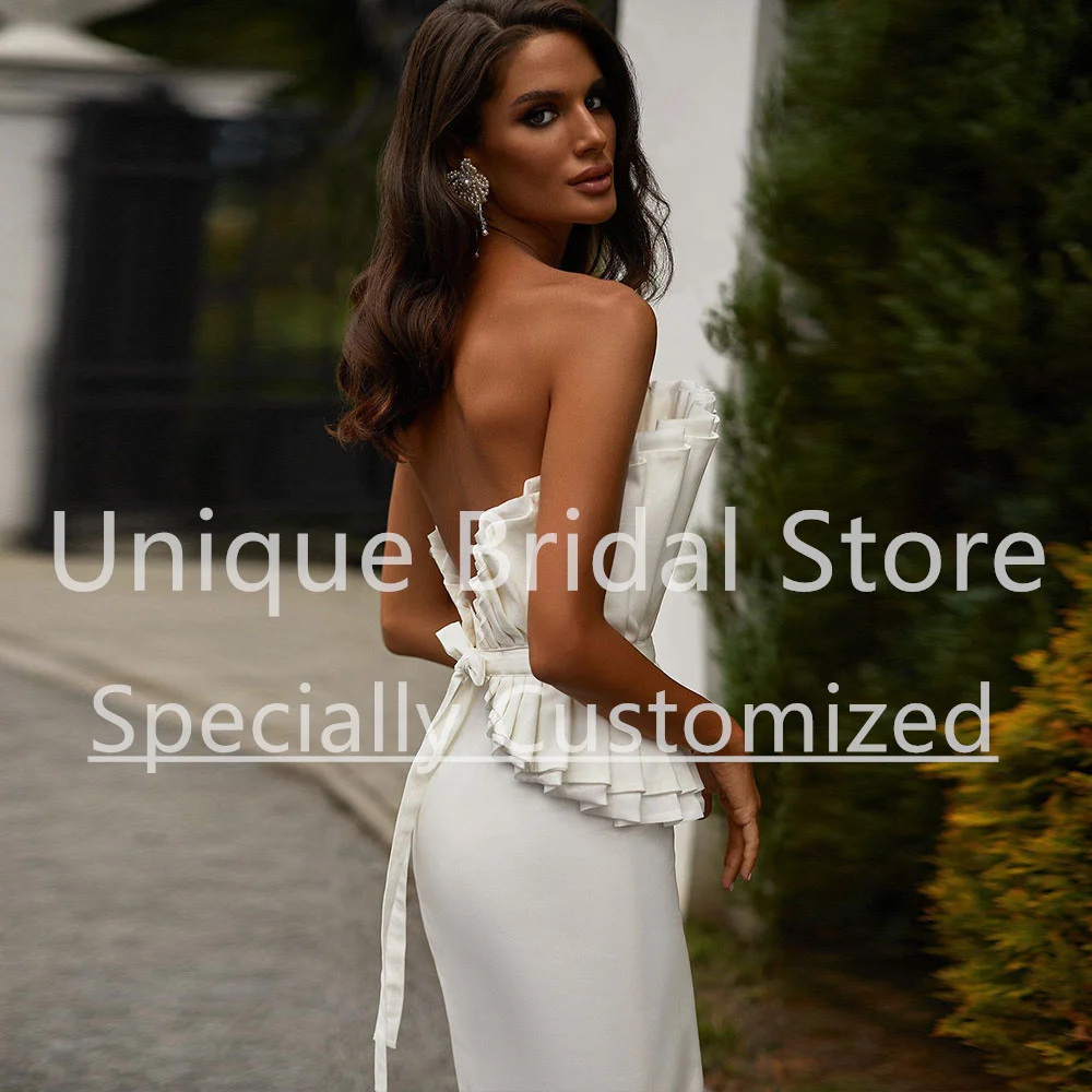 CustomizedSexy Bridal Gown Backless Criss Cross Straps Scalloped Neck Mermaid Dress Sleeveless Tea-Length Wedding Dress For Wome