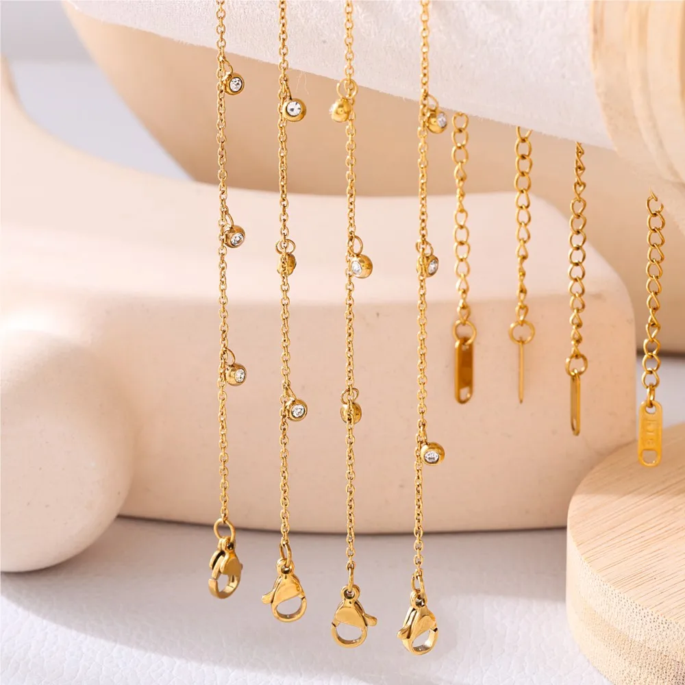 Stainless Steel Thin Chain Anklet For Women 18k Gold Plated Adjustable Women\'s Multi Zircon Charms Foot Chains Ankle Bracelet