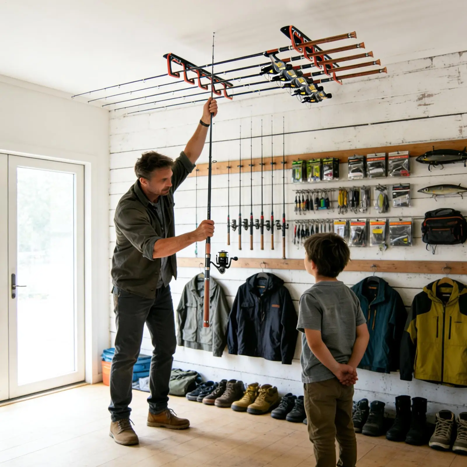 

Держатель удочки, 2-секционная горизонтальная стойка, подставка, держатель для удочек для лодки, гаража, каяка, потолочная стена для мужчин и мальчиков, рыбак