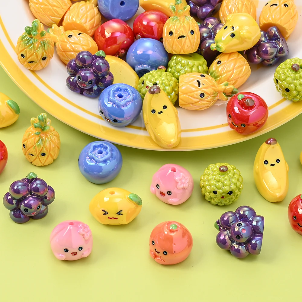 10Pcs 3D Fruit Shaped Resin Beads Handmade Loose Beads for Baby Pacifier Chain Clips Dummy Holder Bracelet Accessories