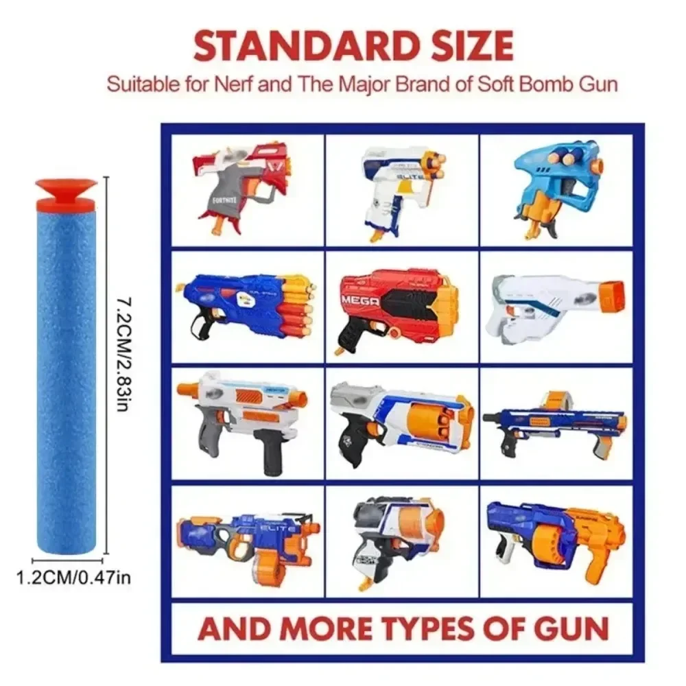 Balas de cabeza de succión azul cielo para niños, dardo de espuma EVA de recarga, accesorios de pistolas de juguete para Nerf n-strike Elite Series, 7,2 cm