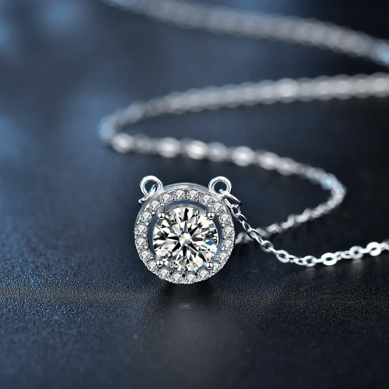Mosang Diamond 925 Pure Silver Round Pendant Necklace, Women's High Version, Versatile Clavicle, Neck Chain Jewelry Wholesale