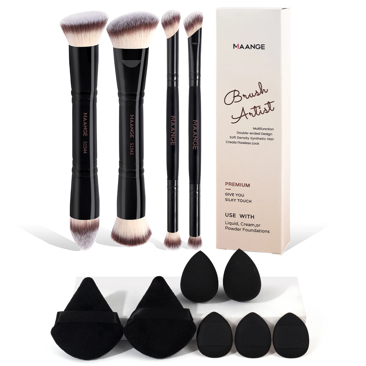 مجموعة فرش مكياج احترافية مكونة من 11 قطعة من MAANGE مع 4 قطع فرش مكياج مزدوجة الأطراف 7 قطع أداة نفث البودرة هدية رائعة للمبتدئين #1