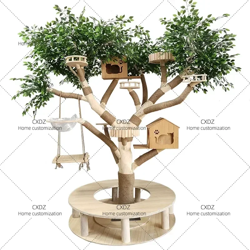 GG1 Large Cat Climbing Frame Solid Wood Real Trunk Tree Shaped Cat Nest Integrated Wear Resistant No Punching Base Jumping