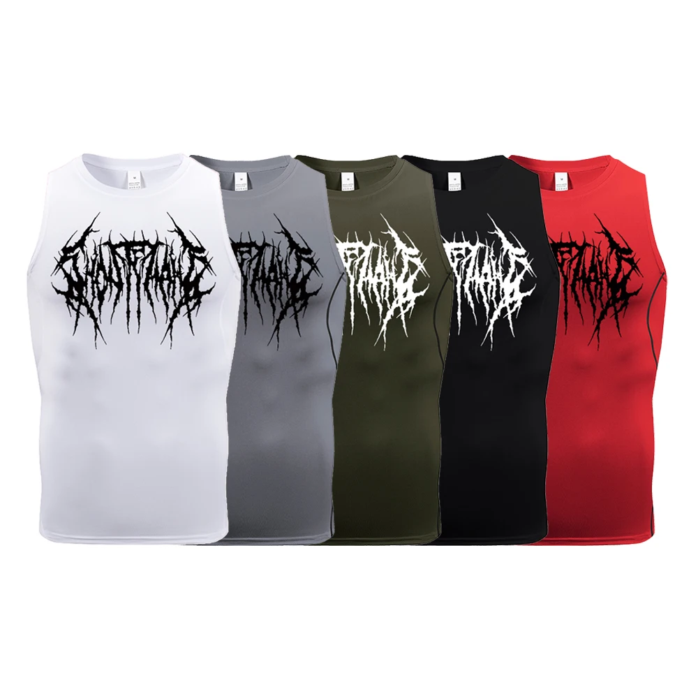 Sommer-Herren-Tanktop, schnell trocknend, ärmellos, für Fitnessstudio, durchgehende Flügel, Musterdruck, mehrere Farben erhältlich, Workout, Fitness, Baselayer