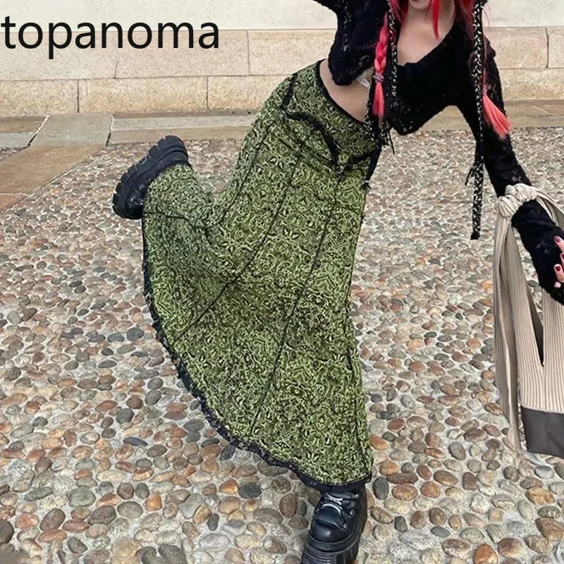

Topanoma Vintage Skirts Women Floral High Waist Sexy Fashion Elegant Temperament Streetwear Long Skirt Ladies Casual Chic