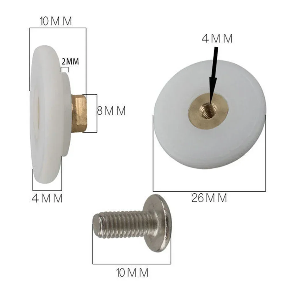 8 Stück Ersatz-Duschtürrollen/Räder, gerillte Einzeltürrollen, Badezimmerzubehör, Nylon + Messing, 26 mm Durchmesser