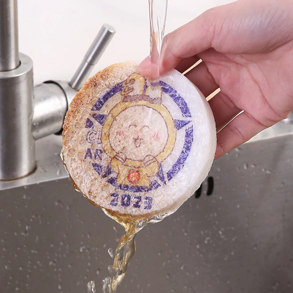 Sponge Wipe Compressed Wood Pulp Cotton Cartoon Bowl Washing Sponge Wipe Kitchen Pot Brush Cloth Towel Household Cleaning Tools