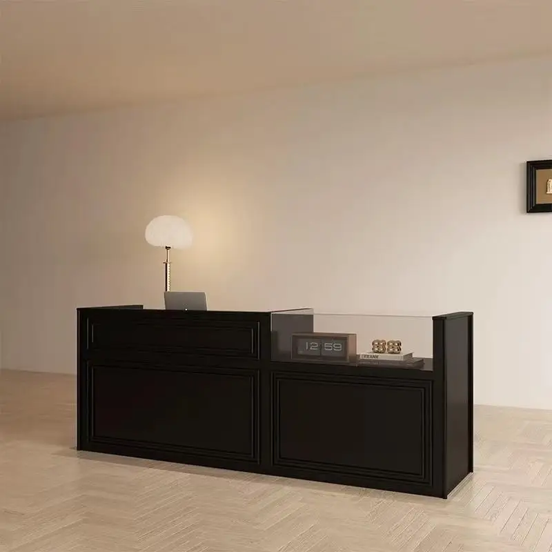 

Light Luxury Reception Desks Beauty Salon Black Simple Reception Desks Fashionable Glass Office Furniture Zum Empfang YS40CC