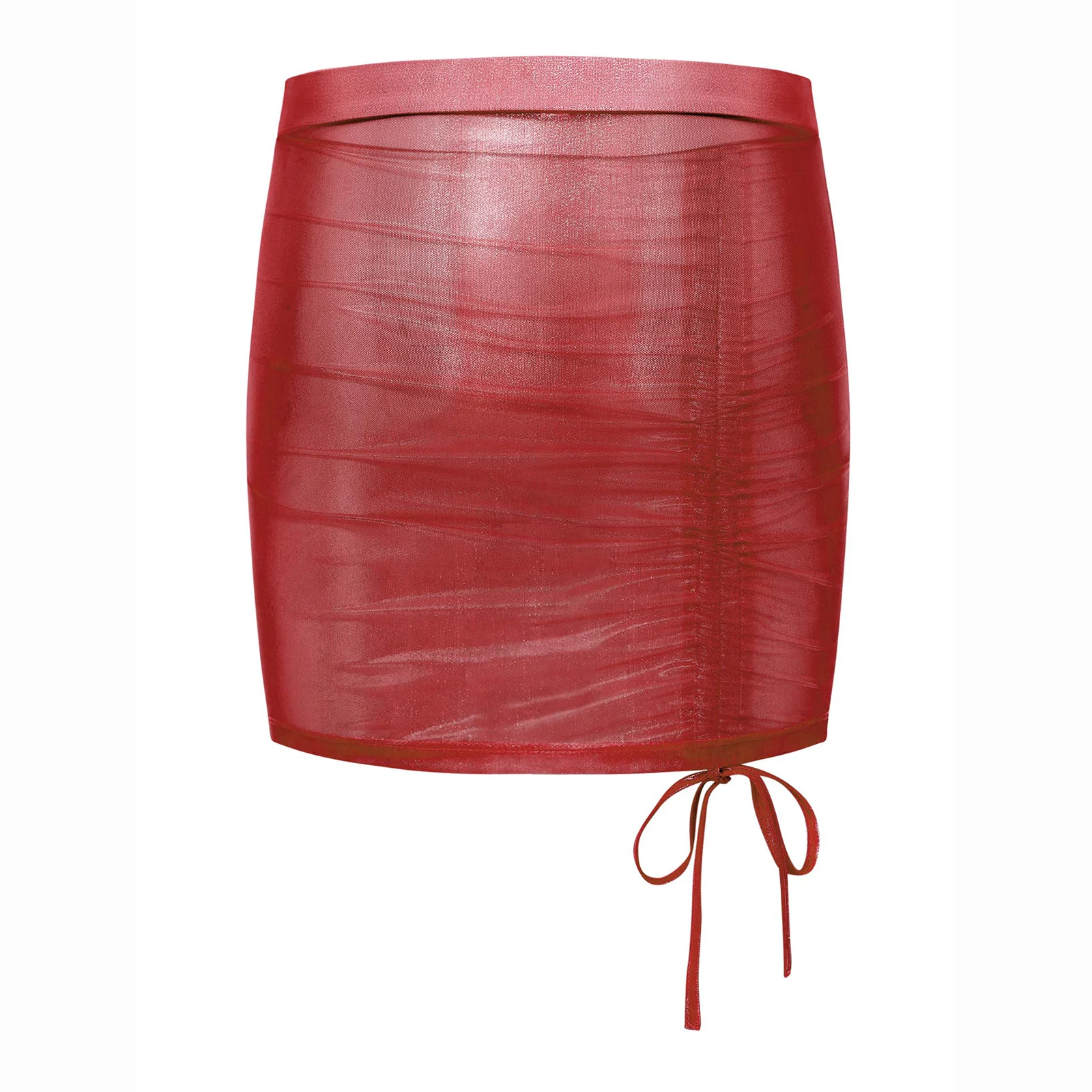 Womens See Through Sheer Tight 스커트 반짝 이는 메탈릭 조절 가능한 Drawstring 짧은 스커트 바 나이트 클럽 착용 Bodycon 미니 스커트