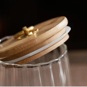 Hermetic glass bottle with wooden lid, food container, kitchen storage bottles, bowls, grains, tea, coffee, beans, candy bottles 12 Main Sales Glass Bomboniere - №12