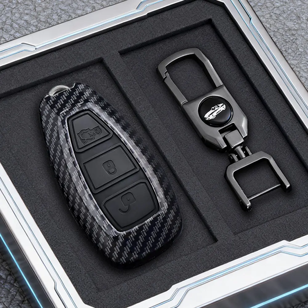 Autoschlüssel-Hülle für Ford ST Line Fiesta Focus Mondeo Ecosport Kuga Puma Edge Escape Metallische Carbon-Autoschlüsselanhänger-Zubehör – Detail 6