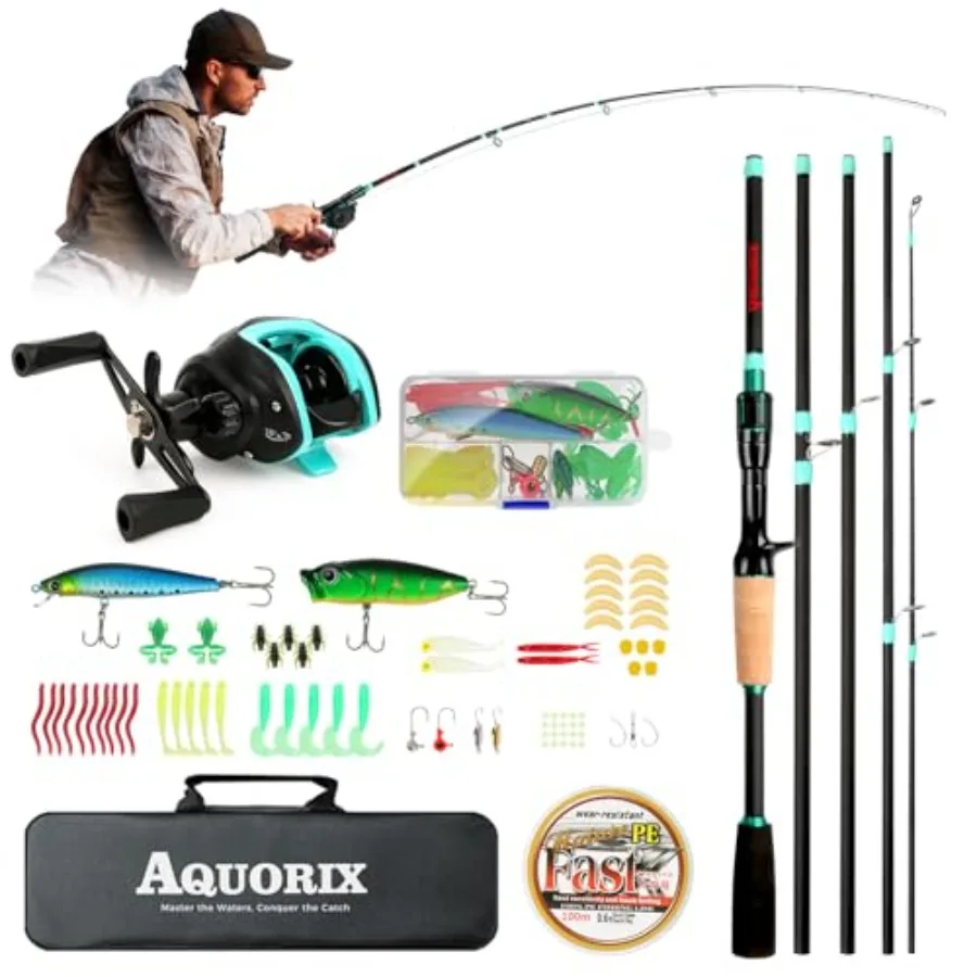 

Fishing Pole Combo Set for Travel Spinning and Baitcasting Lure Rod Kit with Medium Power and XFast Action 5'11 6'11 4 5Piece C