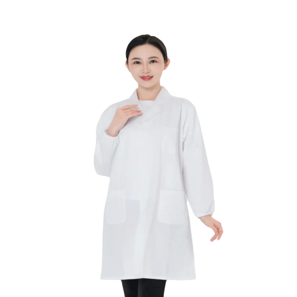 Professional Food Factory Work Coat Cotton Breathable Protective Work Uniform with Pocket Skin-friendly Food Processing Lab Gown