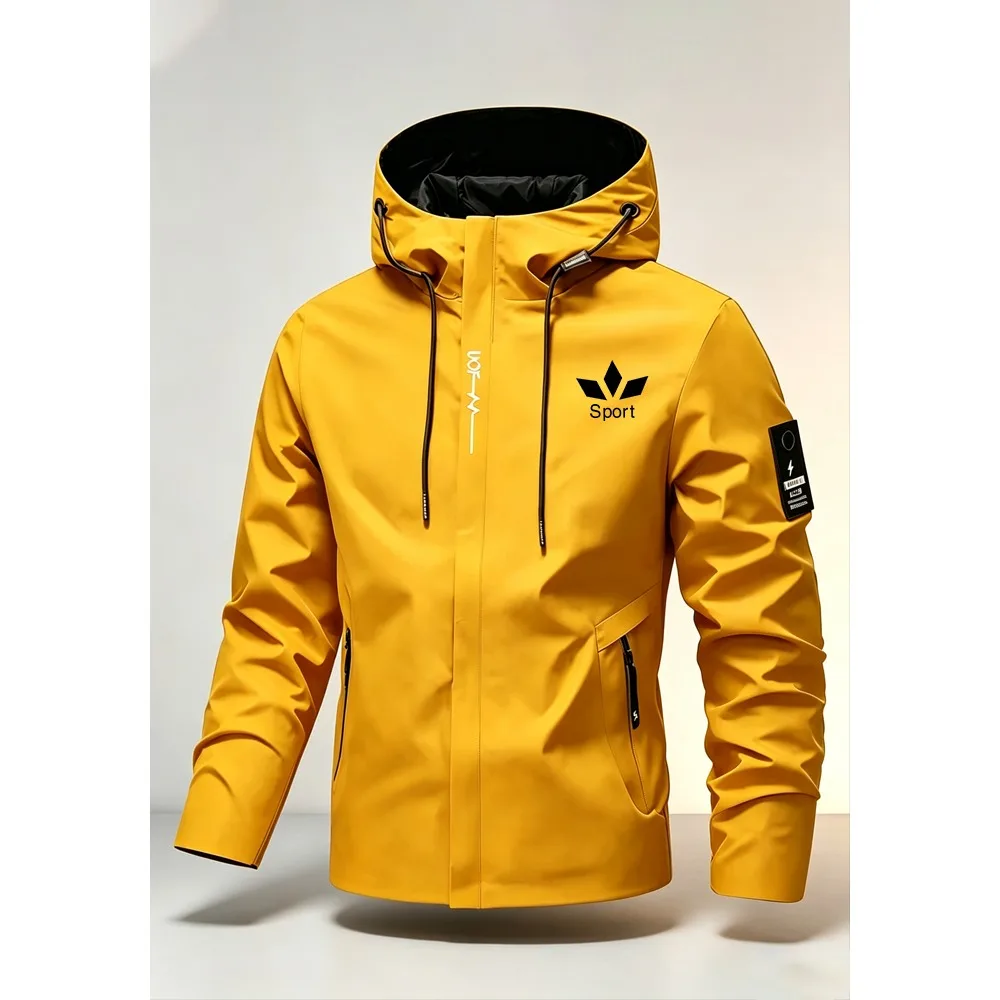 Men's jacket, windbreaker with hood and zipper, for outdoor use, lightweight, suitable for hiking and camping