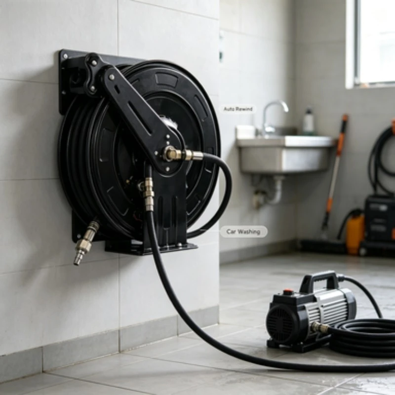 Industrial Auto Retractable Hose Reel Wall Mounted High Pressure Water Hose Drum for Car Washing Cleaning Machine Water Pump