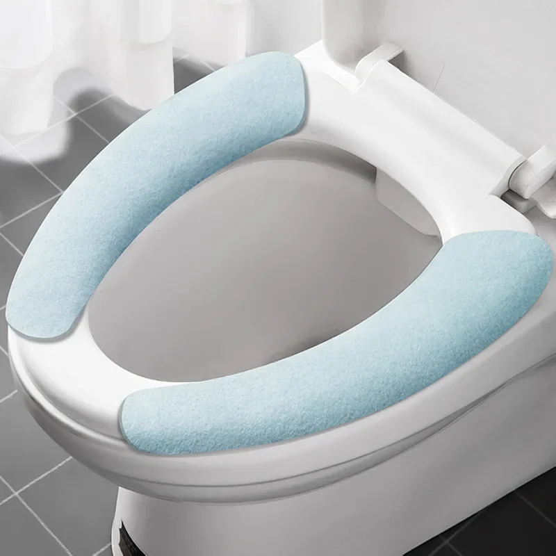 Universal Toilet Seat Cover Soft WC Paste Toilet Sticky Seat Pad Washable Bathroom Warmer Seat Lid Cover Pad Cushion Solid Color