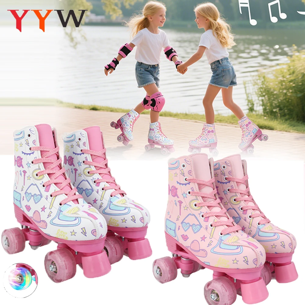 

Новые роликовые коньки для детей, двухрядные 4-колесные коньки для девочек, мигающие роликовые коньки, кроссовки для катания на коньках на открытом воздухе, квадроциклы для начинающих