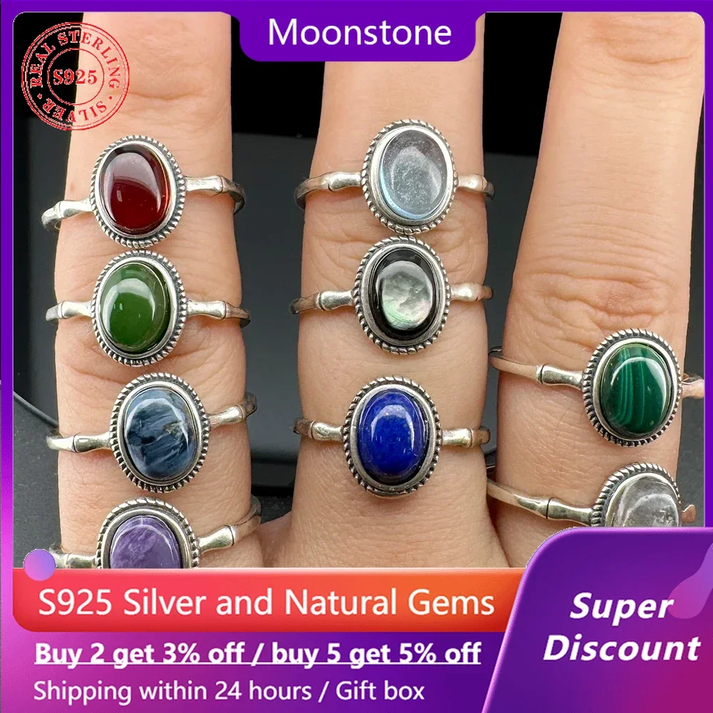 

Bamboo Knot Design s925 Silver Natural Ore Crystal Jade Amber Women's Ring Jewelry Moonstone Ring Exquisite Accessories Gift