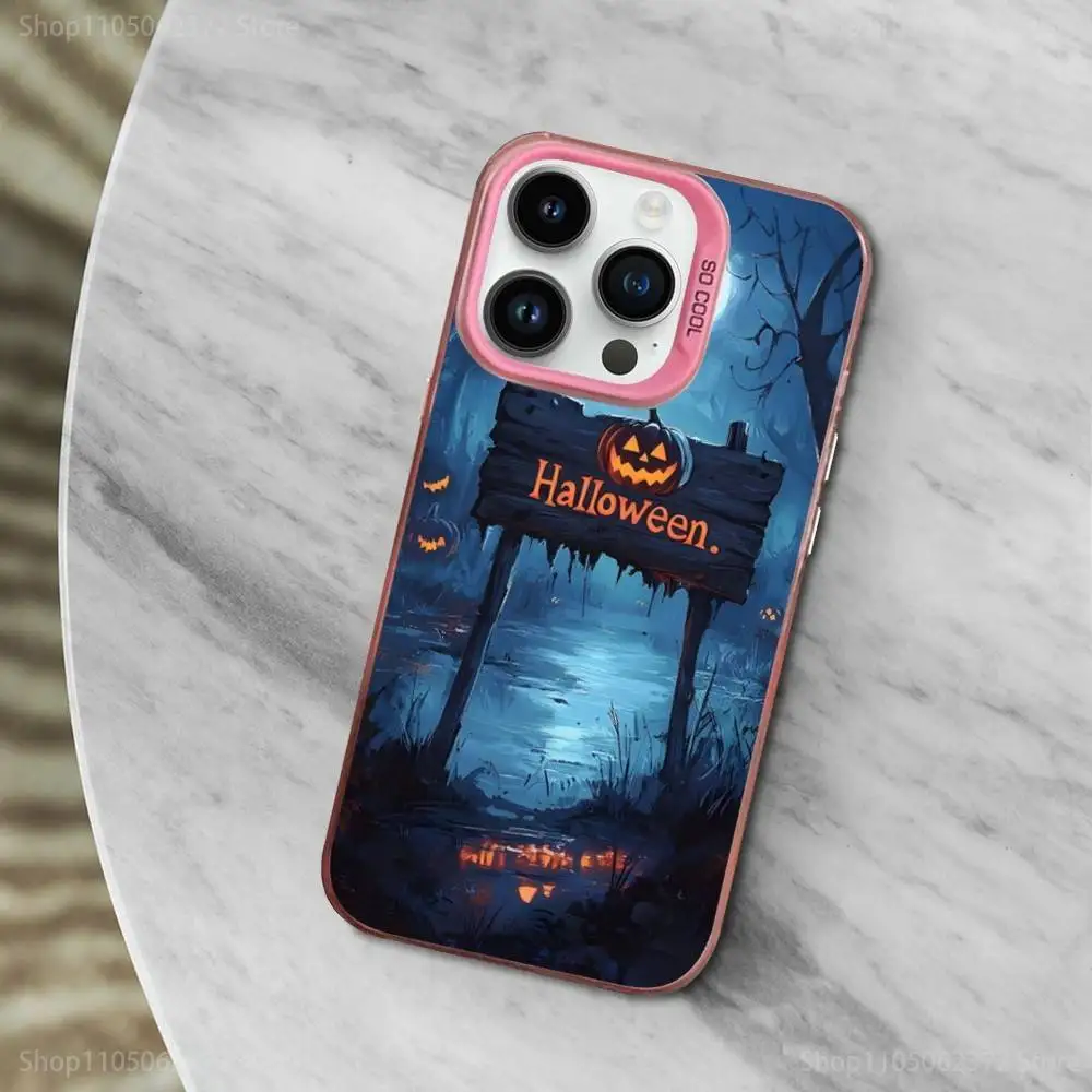حافظة هاتف رعب آرت للهالوين لهاتف آيفون 12,11,14,16,13,15, ميني, برو, ماكس, SE,XS, غطاء سيليكون وردي غير لامع