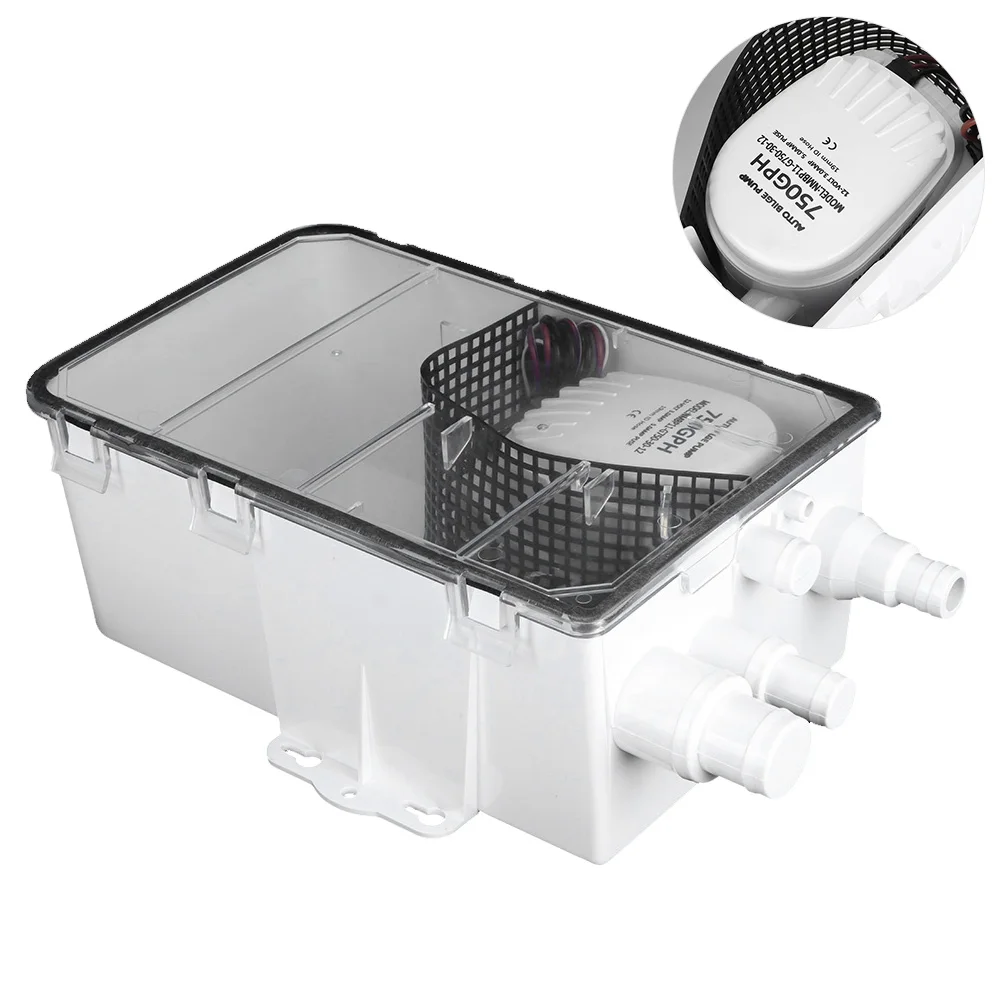 Душевая отстойная система, откачивающая система для лодки, домов на колесах, 12 В, 750 галлонов в час, морской многопортовый дренажный ящик