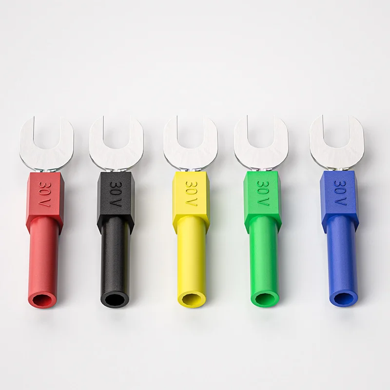 Cleqee P4003 10PCS 6mm Width Spade Plug U&Y Type Insert Harpoon to 4mm Banana Plug Connector 5 Colors
