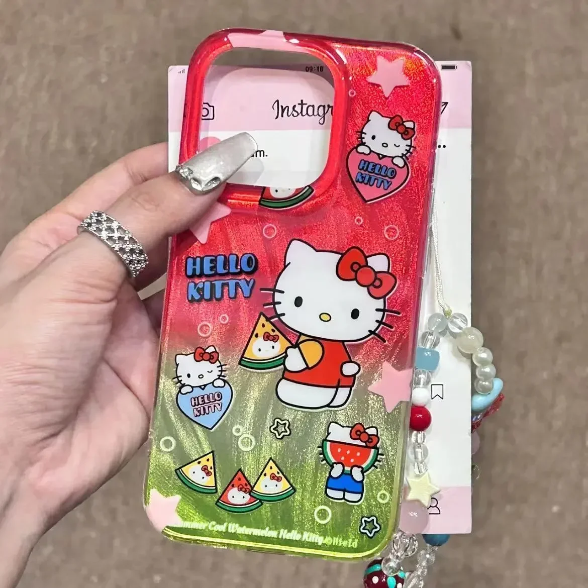 sanrio hello kitty suitable for iphone 15 mobile phone case cute cartoon watermelon 14 pro max soft glue 13pro kawaii gift