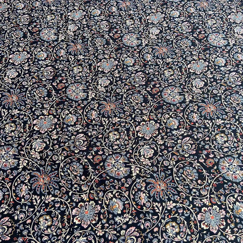 114CM Wide 16mm Plants Printed Thin Soft Black Silk Crepe de Chine Fabric for DIY Sewing Summer Dress Pants Pajamas C001-57