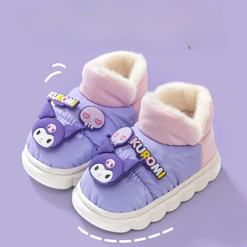 Sanrio Kuromi Kids Snow Boots Children Cotton Shoes Cosplay Warm Waterproof Thick Soled Comfortable Short Cartoon Shoes Winter