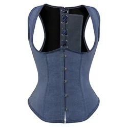 Underbust Corset Top with Straps Blue Denim Jean Waist Trainer Bustier Body Shaper Vest Plus Size Corselet