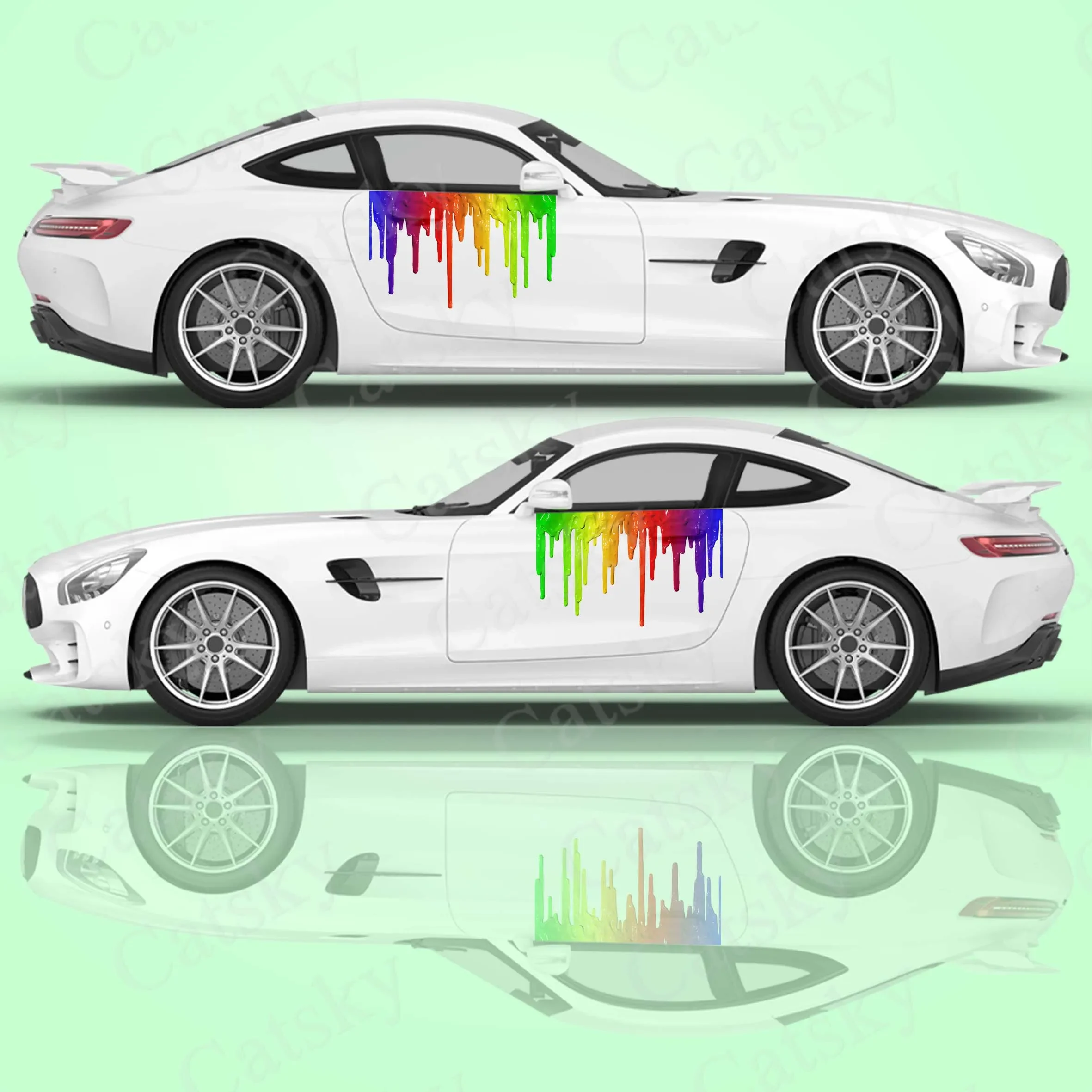 

Car sticker watercolor ink doodle side car wrapping vehicle side graphic pattern car decal water drop colorful