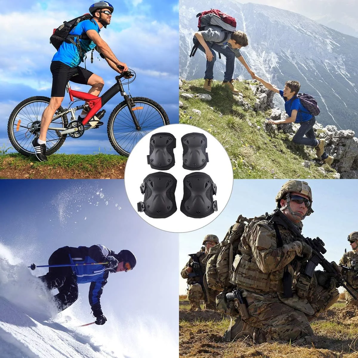 Tactical Knee and Elbow Pads Training Cycling Gear Outdoor Sports Protective Hard Shell Knee Pads Military Fan Gear Set of 4