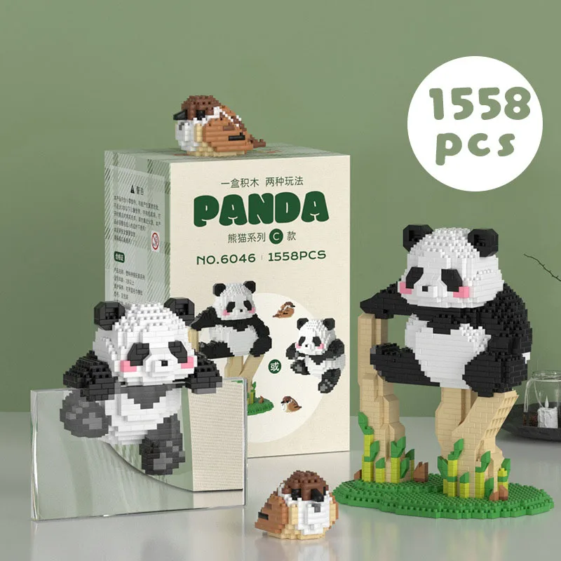 Niedlichen Panda Spielzeug Hobbys Tier niedlichen Kawaii Pandas Stapeln Mikro Bausteine Modell Mini Ziegel Spielzeug für Kinder Geschenke 2024